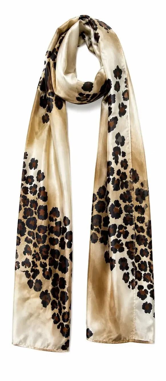 Jones New York 100% Silk Leopard Print Oblong Scarf Ivory Brown